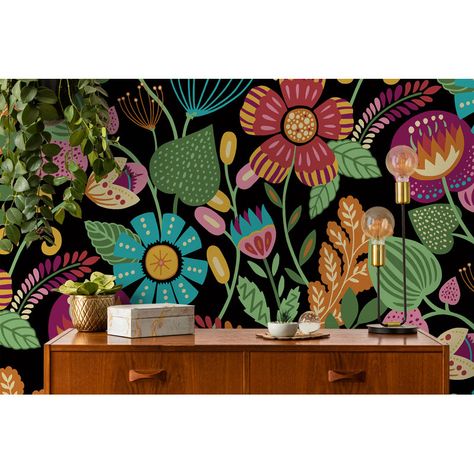 Wildon Home® Ashee Floral Roll | Wayfair Flower Wall Murals, Pink And Orange Flowers, Office Mural, Nature Illustrations, Flower Mural, Colorful Murals, Mural Ideas, Paint Diy, Drops Patterns