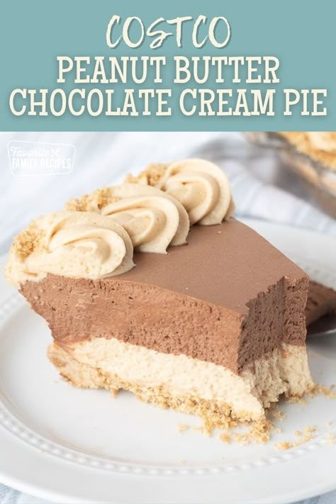 The internet is going crazy over the new Costco Peanut Butter Chocolate Cream Pie! Can’t get your hands on one at your local Costco? No problem! You can be enjoying this crave-able pie before you know it! This copycat recipe has been tried and tested and tastes just like the real thing! Chocolate Cream Peanut Butter Pie, Peanut Butter Chocolate Cream Pie Recipe, Taste Of Home Peanut Butter Pie, Costco Chocolate Peanut Butter Pie Recipe, Copycat Costco Chocolate Peanut Butter Pie, Costco Peanut Butter Chocolate Cream Pie, Copycat Costco Peanut Butter Pie, Chocolate Pudding Peanut Butter Pie, Chocolate Peanut Butter Mousse Pie