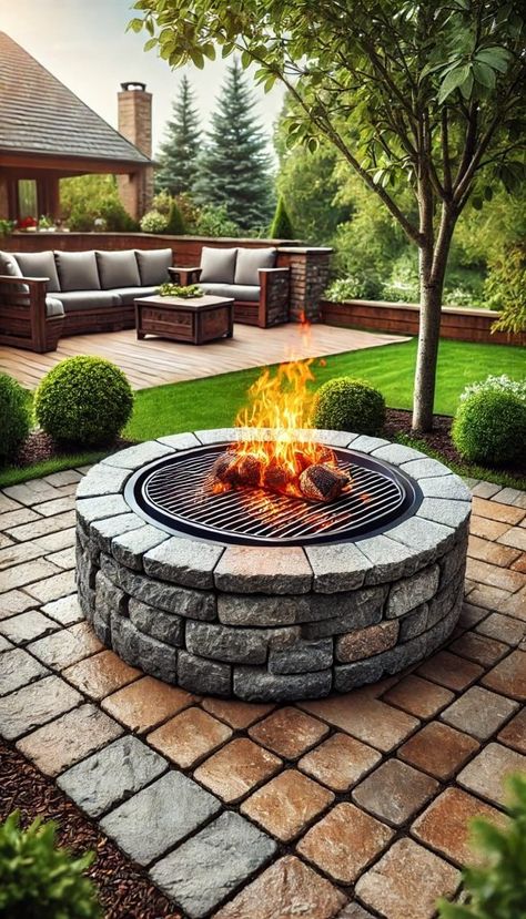 10 Stunning Stone Fire Pit Ideas That Will Transform Your Backyard 20 Back Corner Yard Ideas, Outside Fire Pit Ideas, Fire Pit Ideas Backyard On A Budget, Stone Fire Pit Ideas, Patio Fire Pit Ideas, Outdoor Fire Pit Area, Fire Pit Ideas, Relaxing Backyard, Family Backyard