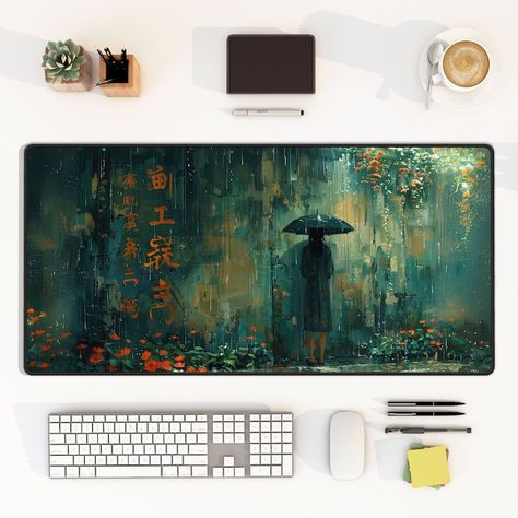 anime desk mat,anime mouse pad,art mouse pad,computer accessories,desk decor,desk decoration,desk mat,desk mat aesthetic,desk pad,floral desk mat,green desk mat,large mousepad,work from home Lofi Desk, Green Desk Mat, Kawaii Desk, Mat Aesthetic, Green Desk, Japan Gifts, Beautiful Desk, Aesthetic Japan, Desk Pad