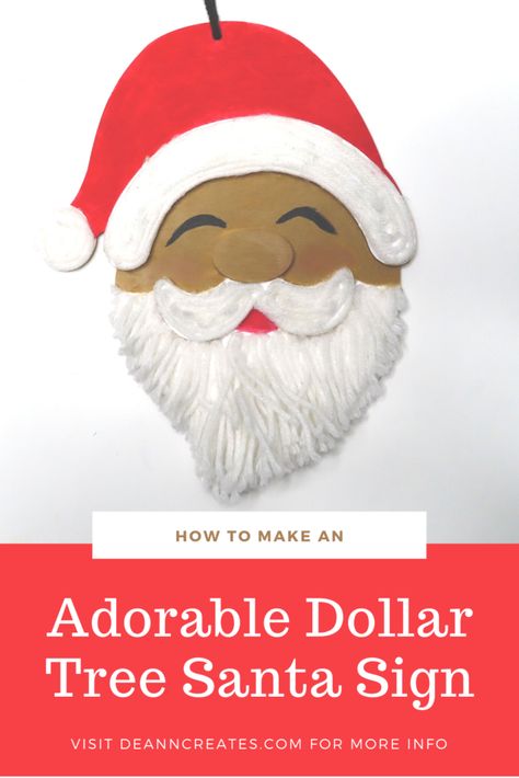 A tutorial on how to make this adorable DIY Santa to add to your Christmas decorations. This is a Dollar Tree Christmas Craft that your kids will even enjoy! Crafts for kids are so important this holiday season to help create new family traditions. Enjoy this amazing Wooden Santa DIY! Kids Craft Christmas Cards, Dollar Tree Wood Santa Face, Dollar Tree Santa Ornament, Santa Faces To Paint On Wood, Santa Face Door Hanger, Tree Shaped Wood Santa, New Family Traditions, Kids Crafts Ornaments, Santa Diy