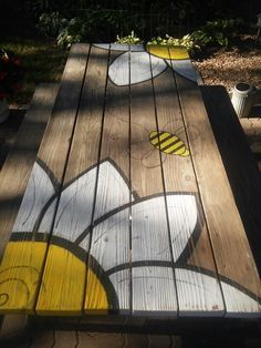 Painted picnic table Painted Picnic Tables, Pallet Outdoor, Have Inspiration, Pallet Furniture Outdoor, Backyard Fun, A Picnic, Outdoor Projects, Garden And Yard, Picnic Table