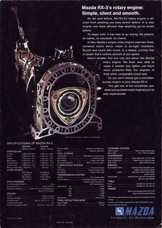 Mazda Savanna (RX-3) Brochure - 1972 (4 page) (US) - Page 04 (72dpi) - Retro JDM Mazda Rx3, Modified Bikes, Luxury Bmw, Wankel Engine, Chrysler Airflow, Vehicle Storage, Rotary Engine, Mazda Rx8, Road Motorcycle