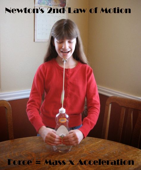 Newton's 2nd Law of Motion - Squeeze Bottle Strong Man Game Newton's Second Law, Motion Activities, Newtons Laws Of Motion, Physics Lessons, Physics Experiments, Newtons Laws, 8th Grade Science, Matter Science, 6th Grade Science