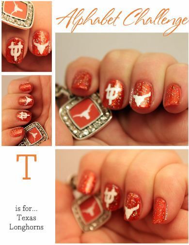 Texas Longhorn Nails, Longhorn Nails, It Nails, Texas Nails, Alphabet Challenge, Shellac Nail Art, Country Nails, Texas Longhorn, Shellac Nails