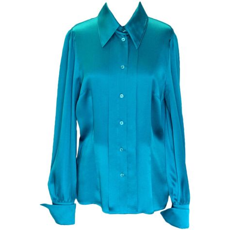 Preowned Escada Turquoise Silk Blouse With Cuffs ($200) ❤ liked on Polyvore featuring tops, blouses, blue, shirts, vintage, blue top, sleeve blouse, vintage silk shirt, vintage silk blouse and vintage blouses Blouse Png, Blue Silk Blouse, Vintage Blouses, Turquoise Top, Blue Shirts, Silk Blouses, Blouse Silk, Shirts Vintage, Blue Silk