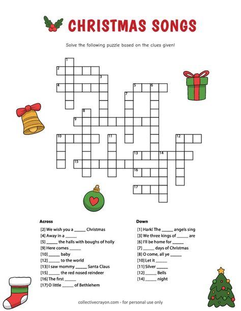 Free Printable Christmas Songs Crossword Christmas Crosswords Free Printable, Christmas Crossword Free Printable, Christmas Crosswords, Christmas Crossword Puzzles, Christmas Song Games, Free Printable Crossword Puzzles, Christmas Crossword, Printable Crossword Puzzles, Free Printable Word Searches