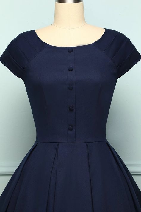 Ball Gowns Fantasy, Vintage Dresses Online, Fancy Frocks, Corporate Attire, Blouse Pattern Sewing, Rockabilly Dress, Navy Blue Dress, Womens Vintage Dresses, Fashion Sewing Pattern