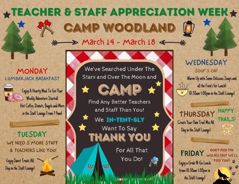 Trail Mix Teacher Appreciation Printable, Teacher Appreciation Camping Theme, Best In The West Staff Appreciation, Summer Camp Staff, Camping Teacher Appreciation Door, Pta Volunteer, Teacher Appreciation Lunch, Teacher Appreciation Week Themes, Staff Lounge