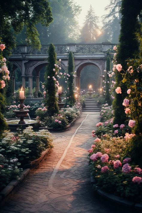 Kingdom Garden Aesthetic, Fantasy Gardens Concept Art, Fantasy Castle Garden Aesthetic, Royal Garden Fantasy Art, Spring Kingdom Aesthetic, Castle Garden Fantasy Art, Magical Garden Aesthetic, Fantasy Castle Garden, Fae Palace