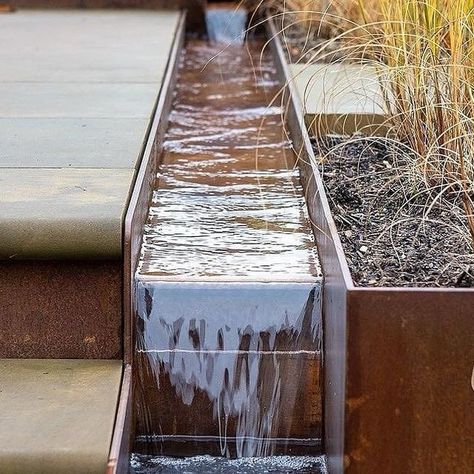 Corten Steel Water Rill, Shallow Water Feature, Corten Water Feature, Rill Water Feature, Corten Steel Water Feature, Backyard With Water Feature, Water Rill, Steel Water Feature, Corten Steel Garden