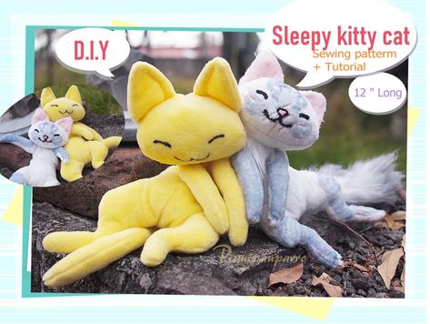 PDF Pattern Instructions Sleepy Kitty Cat DIY | Etsy Cat Sewing, Sleepy Kitty, Cute Sewing Projects, Animal Sewing Patterns, Plushie Patterns, Sewing Stuffed Animals, Sewing Stitches, Plush Pattern, Sleepy Cat