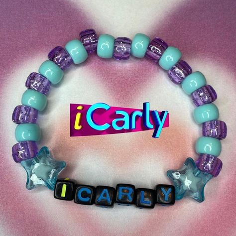 y2k Icarly kandi bracelet - Handmade by me!!... - Depop Candi Bracelet Idea, Kandi Inspo Single, Kidcore Bracelet, Kandi Ideas Singles, Y2k Bracelets, Kandi Singles, Kandi Singles Ideas, Pulseras Kandi, Make Clay Beads