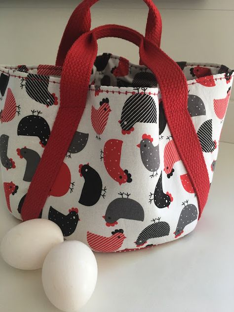 Trial Balloons: A Tisket a Tasket an Egg Collecting Basket! Chicken Egg Basket Diy, Diy Egg Basket, Chicken Basket Sewing Pattern Free, Fabric Egg Basket, Egg Basket Diy, Chicken Egg Basket Sewing Pattern, Quilted Chicken Basket, Egg Collecting Basket, Egg Collecting Apron