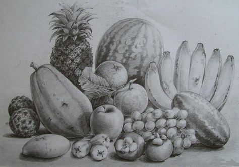 Some fruits by thy99 Pencil Drawings Of Fruits And Vegetables, Fruit Basket Drawing Pencil Shading, Fruit Basket Drawing Pencil, Drawing Fruit Pencil, Fruits Drawing Pencil, Still Life Drawing Fruit, Fruit Sketch Pencil, Fruit Sketch Drawing, Fruits Sketch