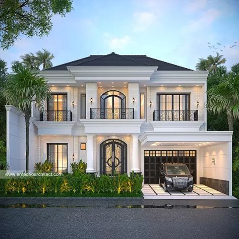 #homeexteriordesign - Mr. HNO Classic House 2 Floors Design - Semarang - Code 33783 Royal Bungalow Design, Modern House Design 2 Floor, House Design 2 Floor, Modern Classic House Exterior, Modern Bungalow Design, Modern Classic House, Classic Villa Exterior, American House Design, Classic Modern House