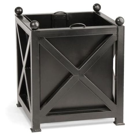 Estelle French Country Black Metal Planter | Kathy Kuo Home Square Planter Boxes, Paris Garden, Galvanized Planters, Metal Planter Boxes, Planters For Sale, Square Planters, Planter Pots Outdoor, Outdoor Pots, Metal Planters