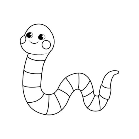 Worm coloring page | Premium Vector #Freepik #vector #lineart #animal-coloring Worm Coloring Page, Worm Printable, Bookworm Drawing, Worm Drawing, Kids Homework, Earthworms, Animal Coloring, Book Bag, Life Cycles