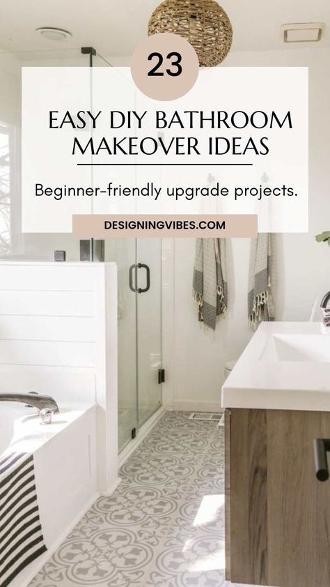 23 Easiest DIY Budget Bathroom Remodel Ideas to Try Bathroom Spruce Up, Family Friendly Bathroom Ideas, Master Bath Makeover Budget, Master Bath Budget Remodel, Modern Bathroom Update, Quick Bathroom Makeover Diy, Diy Master Bath Remodel On A Budget, Budget Bathroom Update, Bathroom Reno Ideas Modern