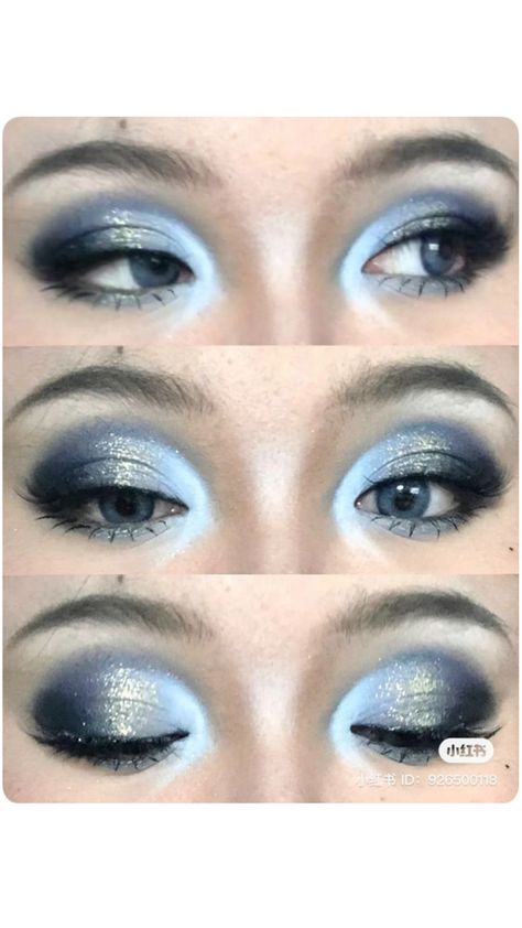 #Makeup# blue#etherial#eyeshadow#blueeyeshadow #siren #beauty #lashes #90’s Early 2000s Blue Eyeshadow, Full Glam Makeup Looks Blue Eyes, Smokey Blue Makeup, Blue Halo Eyeshadow, Mermaid Eyeshadow Looks, Powder Blue Eyeshadow, Blue Glitter Eyeshadow Looks, Blue Goth Makeup, Light Blue Eye Makeup