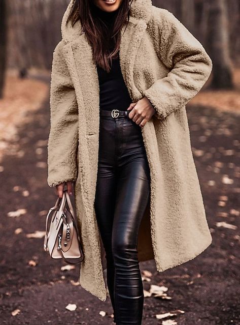 Woolen Coat Woman, Faux Fur Hooded Jacket, Plush Coat, Elegant Blazers, Cozy Coats, Winter Chic, Estilo Chic, Mode Design, Teddy Coat