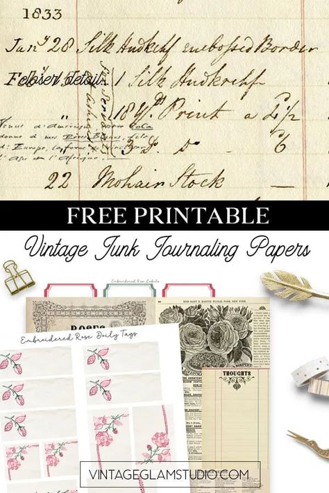 Free Embroidered Rose Junk Journaling Kit Printables - Free Printable Junk Journal Kits, Free Junk Journal Printables, Free Junk Journal Vintage Printables, Glam Studio, Journal Labels, Journaling Kits, Vintage Junk, Journal Quotes, Creative Journal