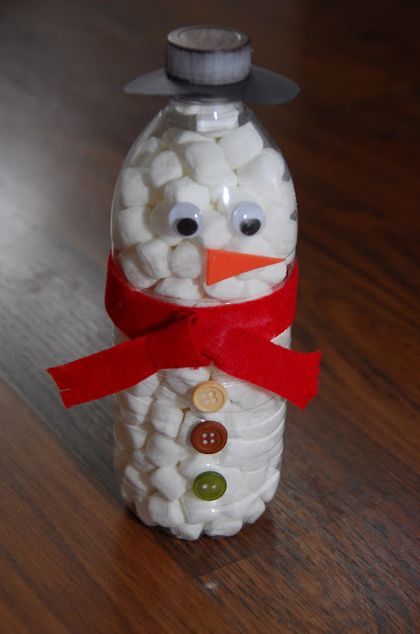 Snowman Bottle, Bottle Snowman, Felt Orange, Happy Home Fairy, Water Bottle Crafts, Marshmallow Snowman, Snow Much Fun, Fun Crafts To Do, Winter Crafts For Kids