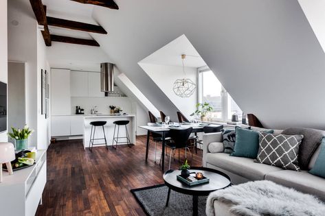 Attic Living Rooms, Small Attic Apartment, Attic Living Room, Penthouse Design, Small Attic, Apartment Decoration, Deco Studio, Attic Design, Attic Apartment