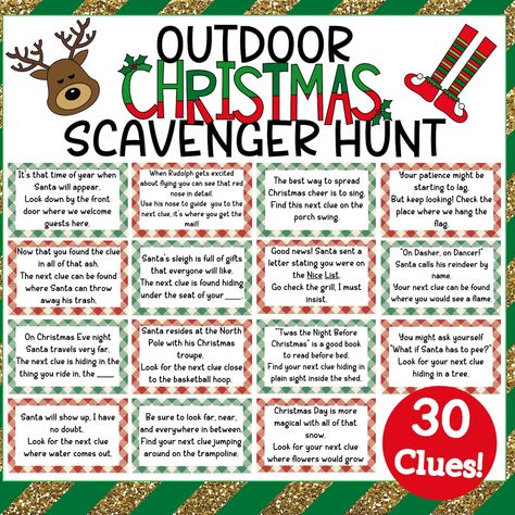 Neighborhood Christmas Scavenger Hunt, Christmas Family Scavenger Hunt, Christmas Outdoor Scavenger Hunt, Christmas Scavenger Hunt Clues For Teens, Holiday Scavenger Hunt For Adults, Scavenger Hunt For Christmas Presents, Gift Scavenger Hunt Ideas, Scavenger Hunt Clues For Adults Indoor, Christmas Scavenger Hunt Ideas For Teens