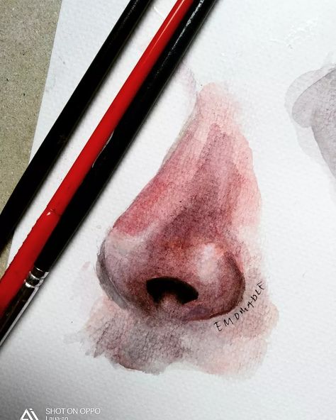 Nose watercolor Gcse Art Nose Page, Nose Watercolor, Nose Painting, Realistic Nose, Face Watercolor, Gcse Art Sketchbook, Nose Drawing, Painting Inspo, Gcse Art