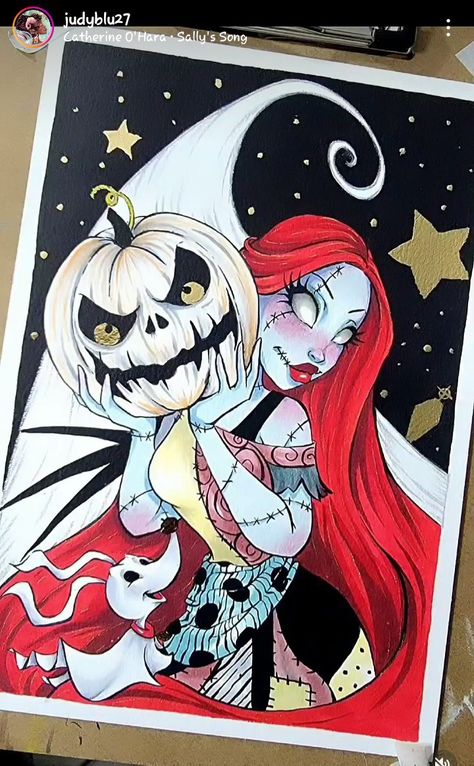 Sally And Jack Drawing, Cute Halloween Cartoon Drawings, Sally Nightmare Before Christmas Drawing, Jack N Sally, Nightmare Before Christmas Drawing, Sally Drawing, Drawings On Canvas, Nightmare Before Christmas Art, Tim Burton Drawings