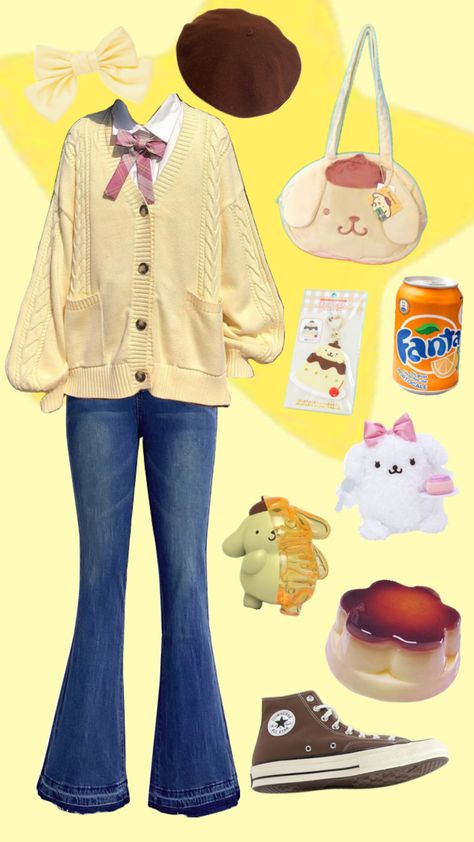 Best y’all can’t guess my fav #sanrio character… #sanriooutfit #pompompurin #pompompurinoutfit Pompompurin Cardigan, Pompompurin Aesthetic Outfit, Pompompurin Outfit Ideas, Pompompurin Costume, Pompompurin Outfit, Pompompurin Aesthetic, Fem Clothes, Chica Aesthetic, Sanrio Outfits