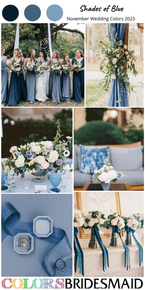 Ivory Black And Blue Wedding, Dark Blue And Gold Bridesmaid Dresses, Light And Dark Blue Bridesmaid Dresses, Dusty Blue November Wedding, Navy And French Blue Wedding, Different Shades Blue Bridesmaid Dresses, Steel Blue And Navy Wedding, Dark Dusty Blue Wedding Theme, Dusty Blue Navy And Gold Wedding