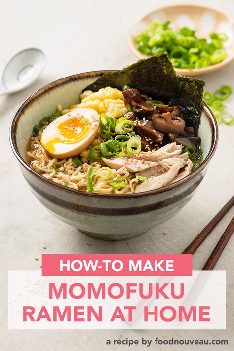 Want to recreate the Momofuku ramen experience at home? Following this step-by-step, detailed recipe will elevate your ramen game to celebrity chef levels. Easy Miso Ramen Soup, Ramen Noodle Recipes Tonkotsu, Easy Miso Ramen, Authentic Miso Ramen, Miso Tonkotsu Ramen, Ramen At Home, Authentic Japanese Ramen, Momofuku Recipes, Ramen House