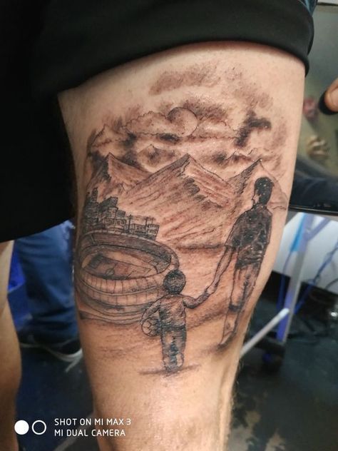 Tattoo Ideas For Men Father Son Football Tattoo, Father And Son Football Tattoo, Sporadic Tattoos, Tattoo Football, Father Son Tattoo, Soccer Tattoos, Calf Tattoo Men, Boxer Aesthetic, 777 Tattoo