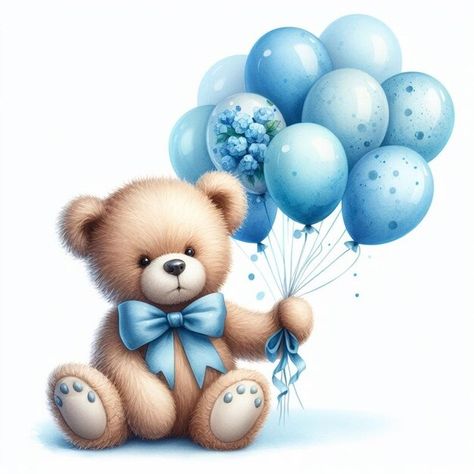 Download this Premium PSD File about A teddy bear holding a bunch of balloons with blue balloons, and discover more than 2 Million Professional Graphic Resources on Freepik Baby Journal Book, Bunch Of Balloons, Happy Easter Pictures, Teddy Bear Cartoon, Valentines Day Teddy Bear, Baking Logo Design, Baby Boy Decorations, Teddy Pictures, Baby Animal Drawings