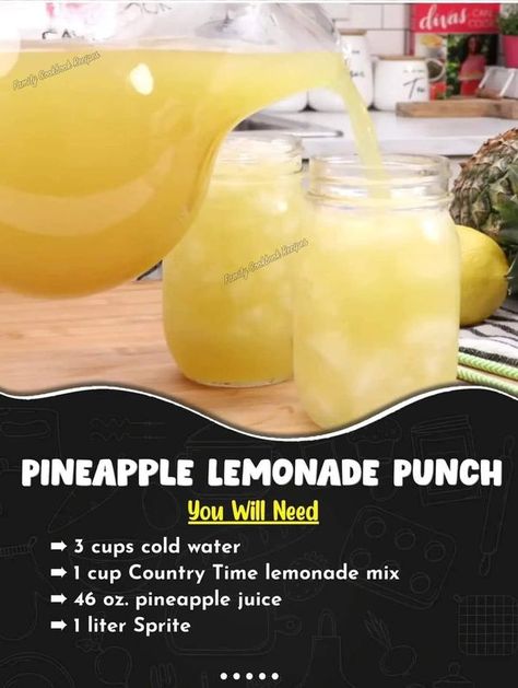 Emmymade 🍝🍲 | Pineapple Lemonade Punch | Facebook Punch Bowl Recipes, Pineapple Lemonade Punch, Lemonade Punch Recipe, Shower Punch, Recipes Pineapple, Country Time Lemonade, Sprinkle Ideas, Lemonade Punch, Party Punch Recipes