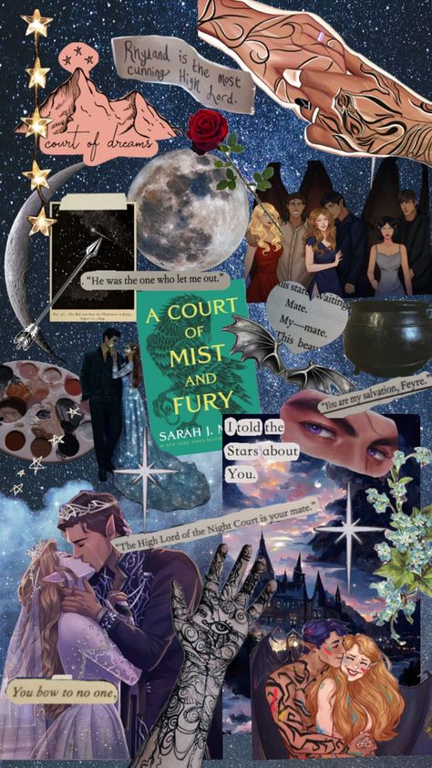 ACOMAF 🌘✨🌌🦇 (One of my fav books everrrr) #acotar #acomaf #sarahjmaas #acotarnightcourt #rysandandfeyre #innercircle #books #nightcourt Acotar Starfall Aesthetic, Star Fall Acomaf, Acotar Aesthetic Collage, Acotar Shuffle, Lanthus Acosf, Chapter 54 Acomaf, Acomaf Stickers, Acotar Book Aesthetic, Cassian Acotar Fanart