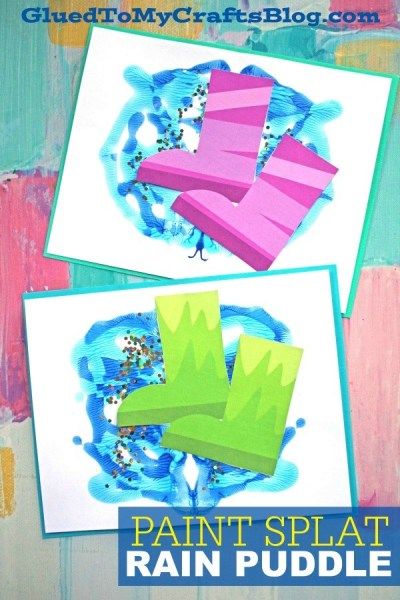 Paint Splat Rain Puddle - Kid Craft - Free Rain Boots Printable Included To Get You Started - Spring Themed DIY for Kids Rain Puddle, Rain Crafts, Weather Activities Preschool, April Preschool, Spring Crafts Preschool, Preschool Weather, Weather Crafts, Spring Toddler, April Crafts