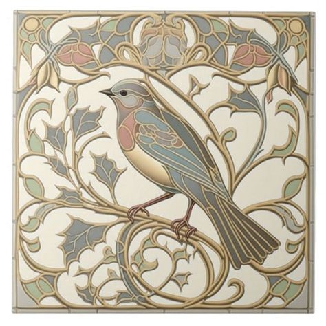 Decorative Ceramic Tiles | Zazzle Guest Room Paint, Murmuration Art, Mosaic Birds, Art Nouveau Tiles, Art Nouveau Floral, Hand Art, Fireplace Decor, Tile Art, Bird Design