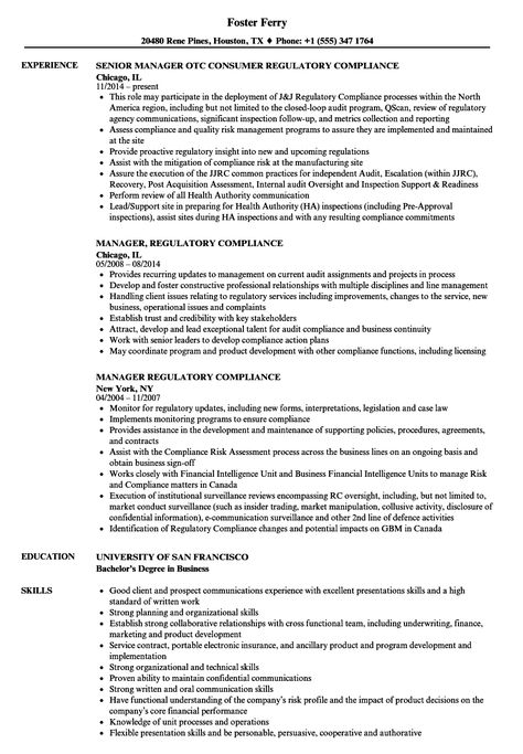 Manager, Regulatory Compliance Resume Samples and examples of curated bullet points for your resume to help you get an interview. Security Resume, Business Analyst Resume, Project Manager Resume, Engineering Resume, Sales Resume, Resume Summary, Good Resume Examples, Resume Objective, Manager Resume