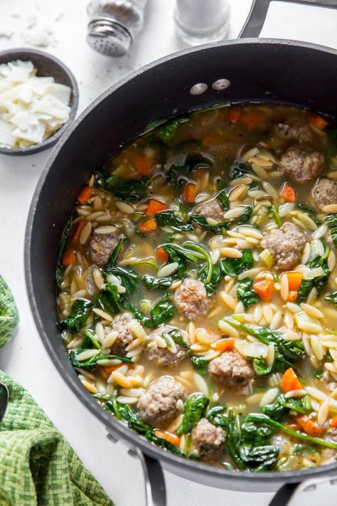 Easy Italian Wedding Soup | YellowBlissRoad.com Wedding Soup Italian, Dairy Free Italian, Soup Italian, Greens Vegetables, Italian Soup Recipes, Italian Wedding Soup Recipe, Jo Cooks, Slow Cooker Meatballs, Wedding Soup