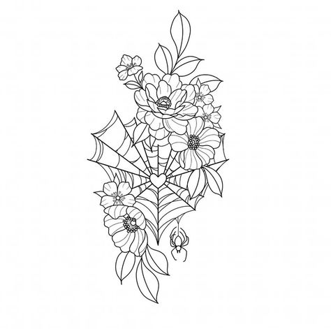 Wrap Round Tattoos, Unique Back Piece Tattoo, Floral Shoulder Tattoo Stencil, Flowers With Spider Webs Tattoo, Front Of Arm Tattoo Women, Floral Spider Web Tattoo, Dv Tattoos For Women, Walkin Tattoo Ideas, Rib Tattoo Stencil