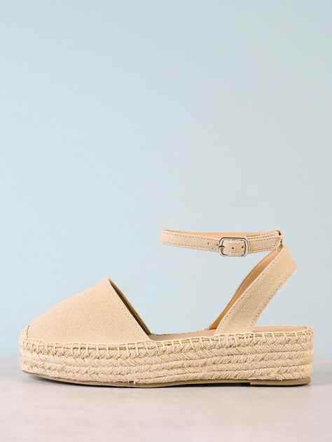 Closed Toe Espadrille Platform Wedge Sandal TAUPE -SheIn(Sheinside) Closed Toe Summer Shoes, Crazy Heels, Wedge Dress Shoes, Summer Dresses Shoes, Women Wedges, Closed Toe Sandals, Espadrilles Platform, Platform Wedge Sandals, Platform Wedge