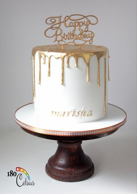 The Golden Drip by Joonie Tan Golden Birthday Cake Ideas, Drip Cake Tutorial, 24th Birthday Cake, Golden Birthday Cakes, Golden Cake, Gold Birthday Cake, 21st Cake, Birthday Cake For Him, Elegant Birthday Cakes