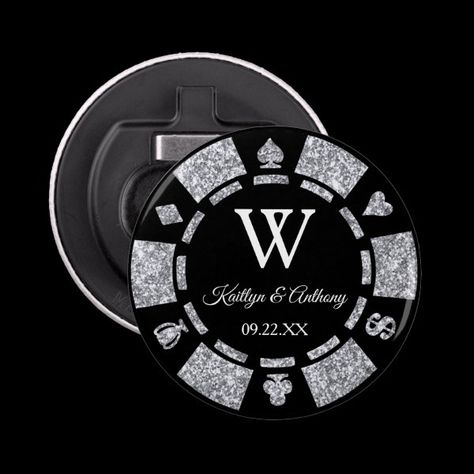 Silver Glitter Poker Chip Casino Wedding Favor Bottle Opener Poker Theme Party, Casino Birthday Party, Wedding Favours Bottles, Casino Wedding, Wedding Bottle Opener Favors, Wedding Favor Ideas, Bachelor Party Gifts, Poker Chip, Wedding Bottles