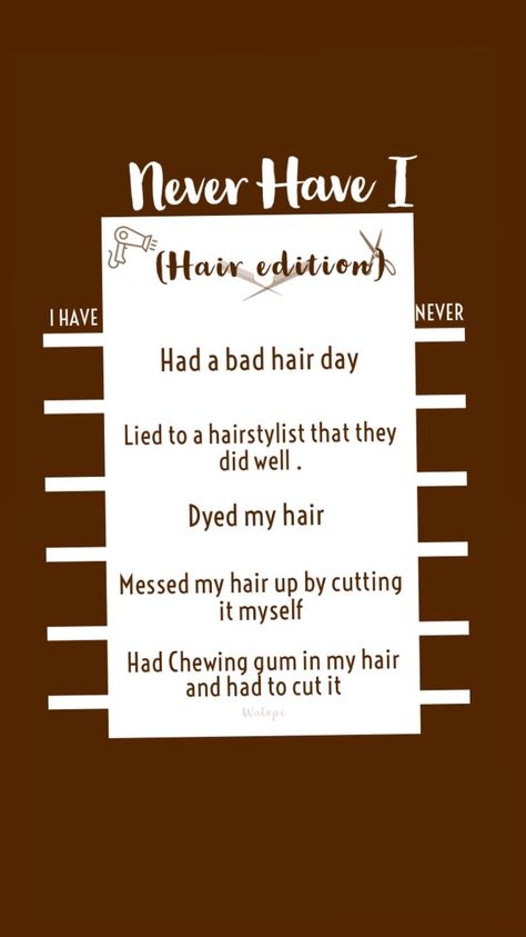 Never have I ideas hair edition. #neverhaveiever #hair #contentstrategy #thisorthat This Or That Hair Edition Instagram, Hair Business Post Ideas, Hair Polls For Instagram, Hair This Or That, Hair Questions For Instagram, Hair Story Instagram Ideas, This Or That Hair Edition, Hair Advertising Ideas Social Media, Hair Posts For Instagram