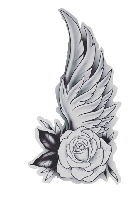 Angel Wing With Rose Tattoo, Memorial Tattoo, Wings Tattoo, Tattoo Flash, Rose Tattoos, Tattoo Inspo, Rose Tattoo, Painted Signs, Flash Tattoo