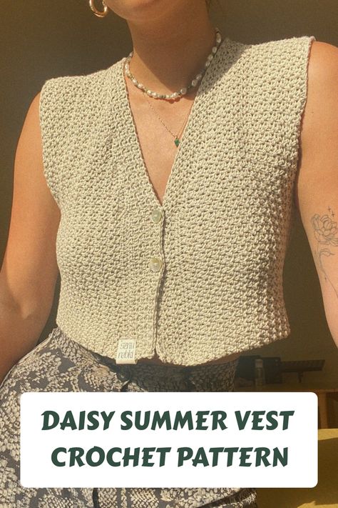 A written PDF pattern on how to make a made-to-measure Vest Top that can take You from summer straight to autumn! Working great with both linen and wool yarn with a stitch created specifically for this vest.  *THIS IS A WRITTEN PATTERN NOT THE PRODUCT ITSELF!* #crochettop Crochet Button Up Vest Pattern Free, Crochet Waistcoat Pattern, Crochet Vest Pattern Free Woman, Crochet Vest Free Pattern, Womens Vest Pattern, Summer Vest Crochet, Crochet Vest Pattern Free, Vest Crochet Pattern, Knit Vest Pattern Free