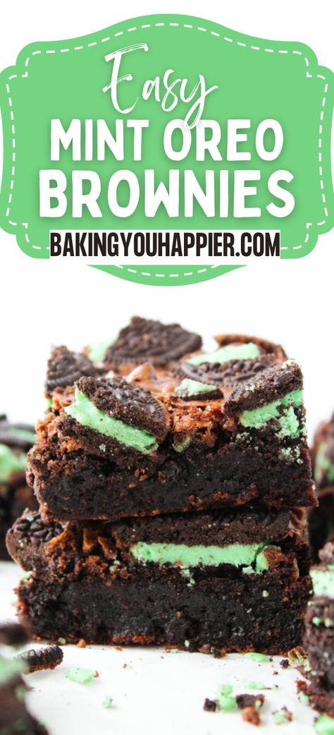 Mint Oreo Brownies, thick, chewy, fudgy brownies packed with mint Oreo’s in every gooey bite! These brownies are an easy treat to make! Mint Chocolate Brownies, Chocolate Mint Brownies Recipe, Mint Oreo Brownies, Mint Fudge Brownies, Choc Mint Brownies, Easy Treats To Make, Mint Oreo, Oreo Brownies, Fudgy Brownies